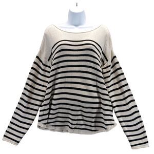 Old Navy Women Ivory Black Striped Stretch Knit Boat Neck Pullover Sweater XL